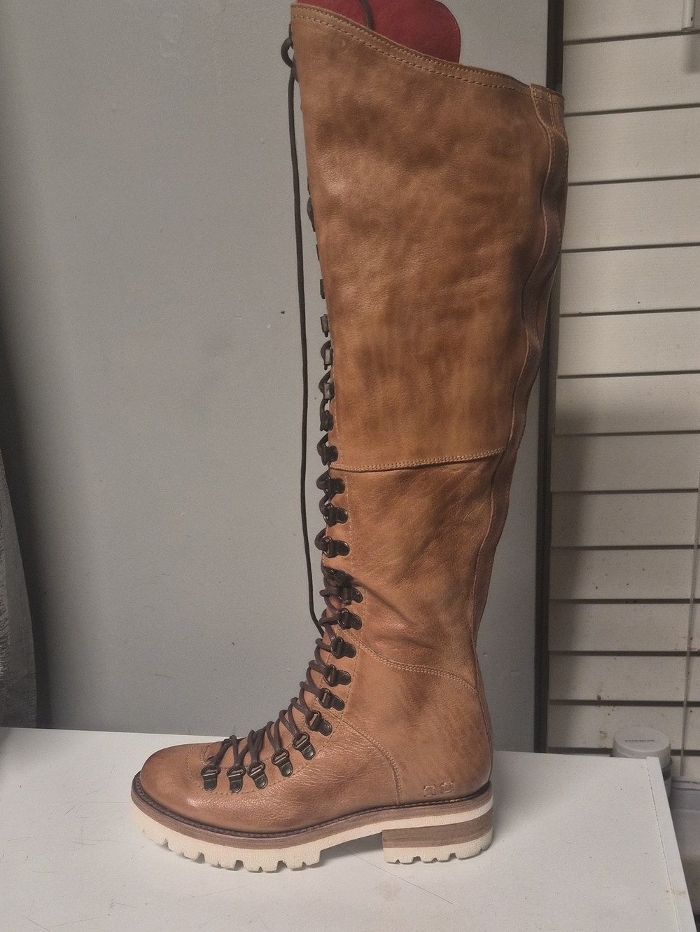 Bed Stu Tall Tan Lace-Up Combat Moto Boots